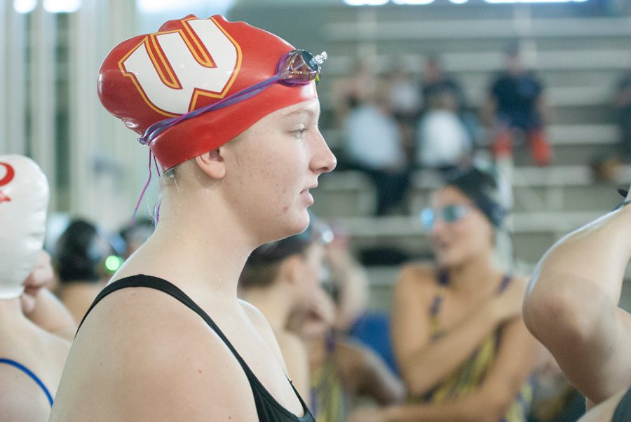 Junior Dara Fitzmaurice before a race during the Holiday Invite swim meet, a swim team fundraiser on Dec. 10.