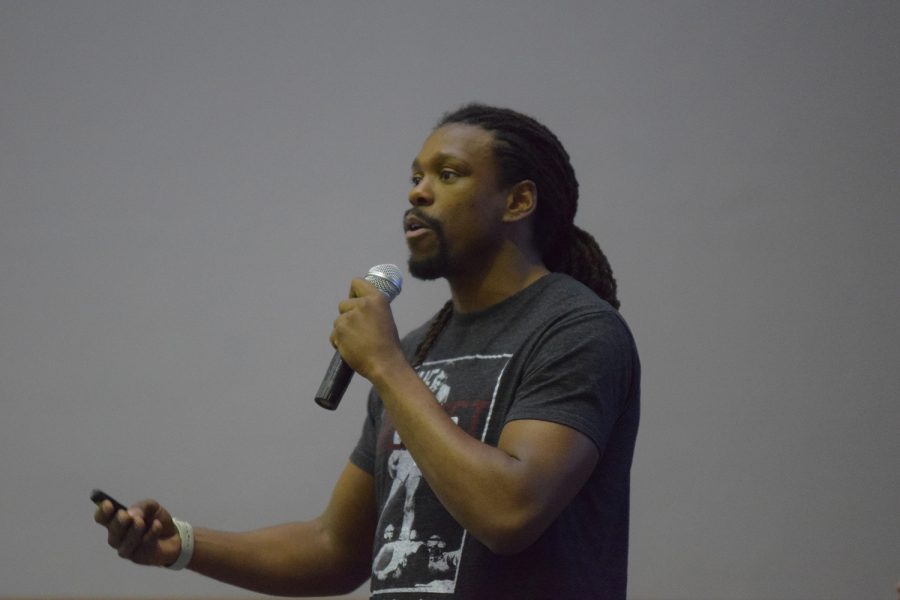 Cam+Awesome+speaks+to+students+on+Jan.+23+about+being+respectful+in+all+situations.+