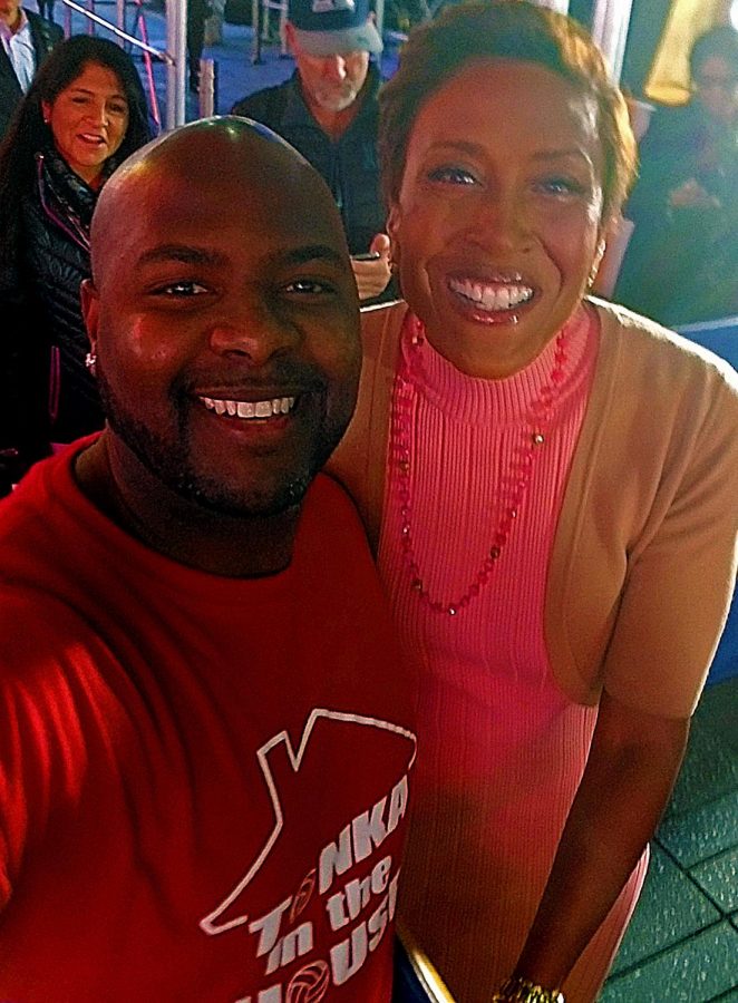 Principle Eric Johnson meets Good Morning America newscaster Robin Roberts on Oct. 25 at Times Square.
