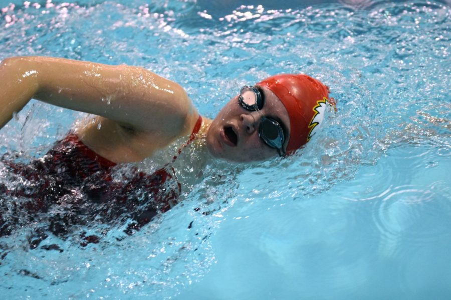 Junior Mckenzie Hightower swims the 200-yard freestyle. This is Wren’s first season as a member of the swim team. 