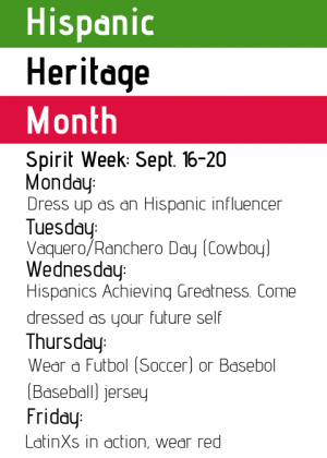 National Hispanic Heritage Month begins, first spirit week: Sept. 16-20