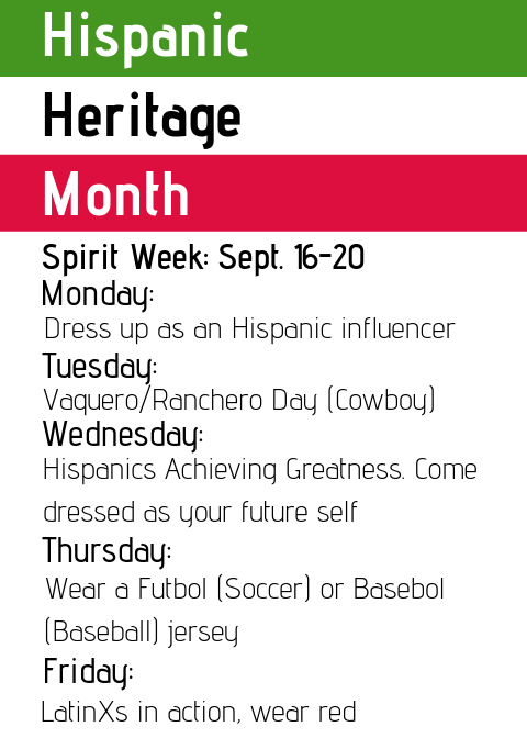 National Hispanic Heritage Month begins, first spirit week: Sept. 16-20